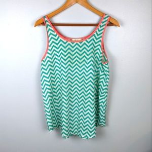 Everly | Teal and Coral Striped Chevron Tank Top size Medium